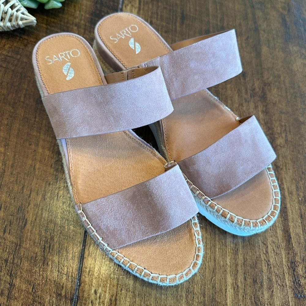 Sarto by Franco Sarto | Cappy Espadrille Wedge Slide Sandals, Dusty Pink, Sz 10